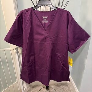 NEW Wink Women's Mock Wrap Scrub Top Eggplant Purple 2X 2XL 102 Classic Fit
